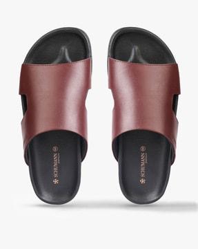 leather open-toe slides