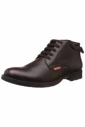 leather regular lace up men's boots - brown