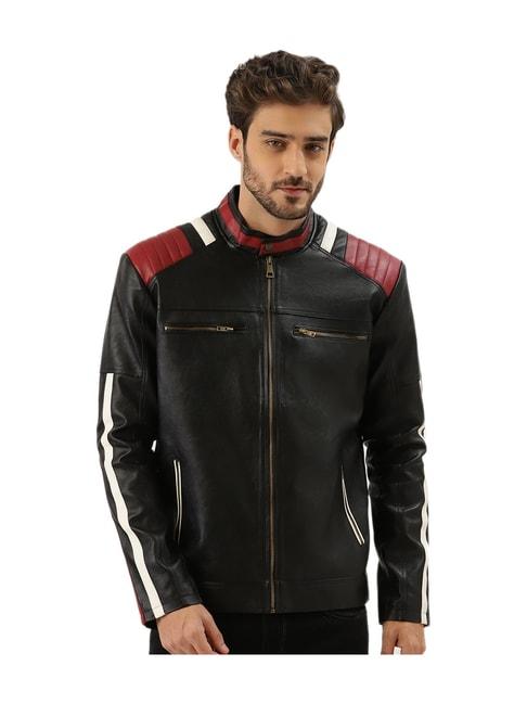 leather retail black band collar regular fit jacket