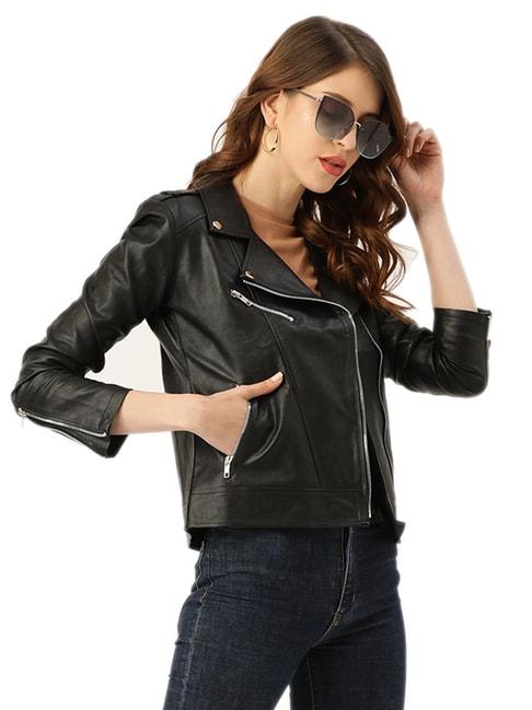 leather retail black regular fit jacket