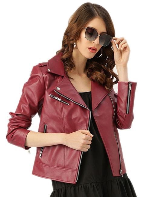 leather retail brown regular fit jacket