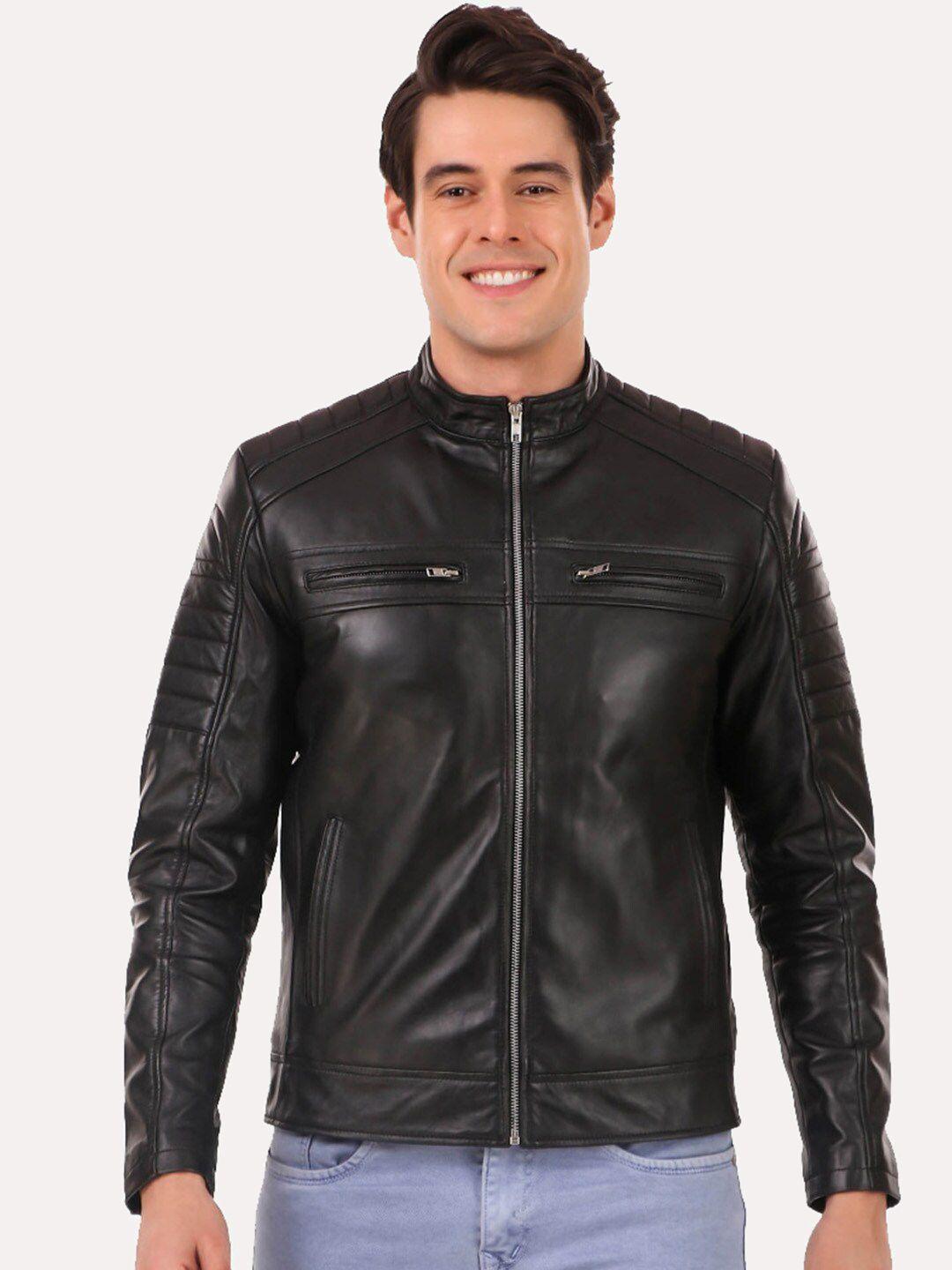 leather retail men black leather regular outdoor biker jacket