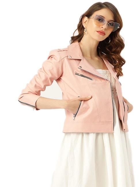 leather retail pink regular fit jacket