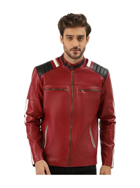 leather retail red full sleeves jacket
