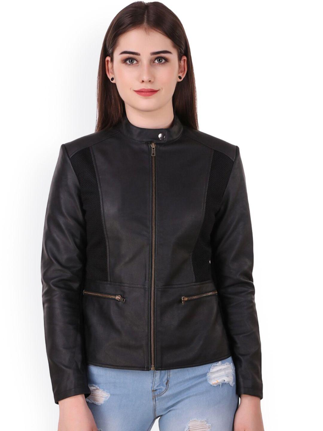 leather retail women black outdoor biker jacket