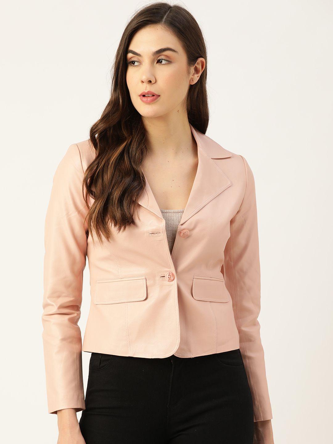 leather retail women peach-coloured lightweight faux leather jacket