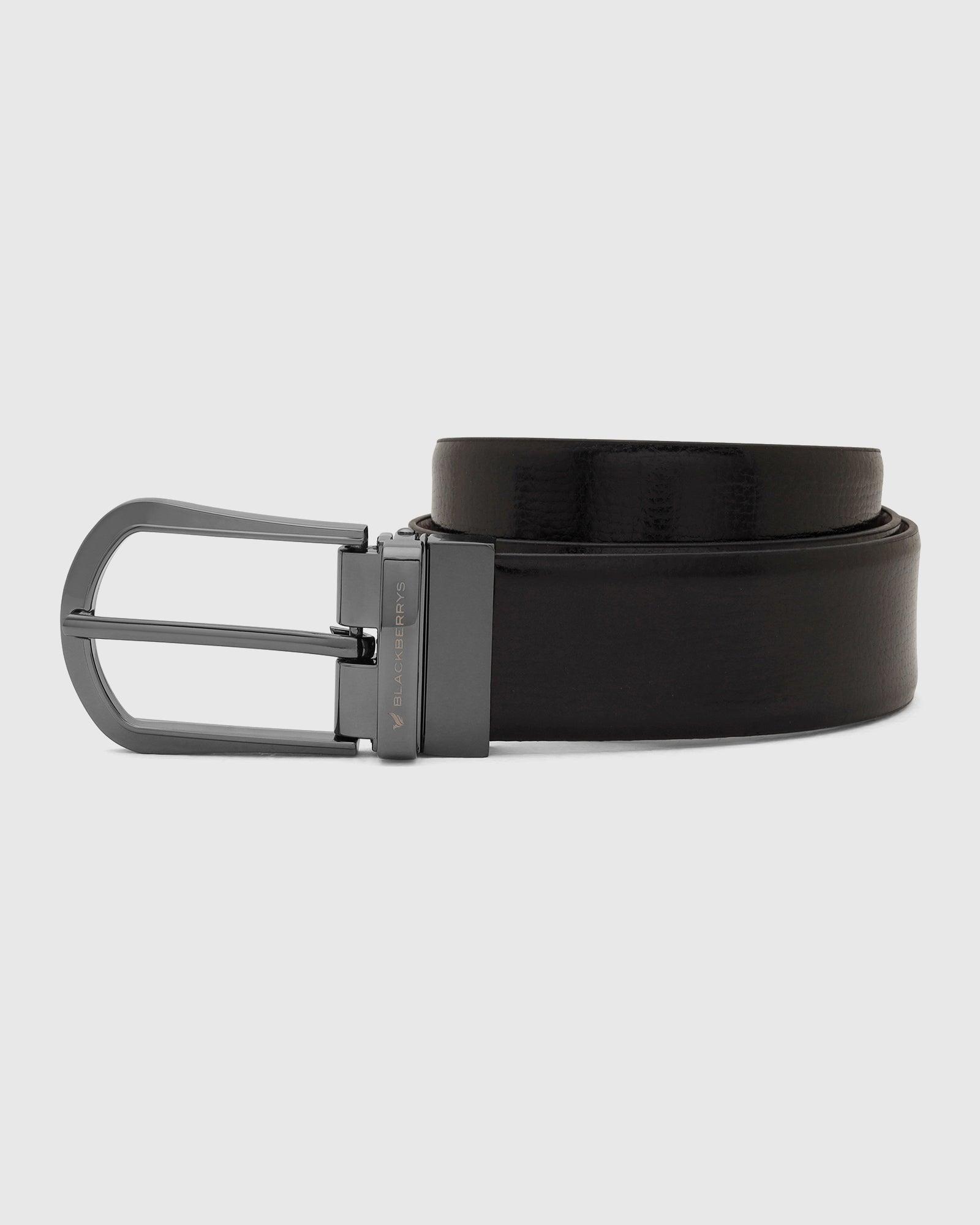 leather reversible black tan textured belt - new perley