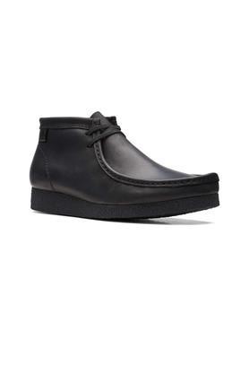 leather shacre boot mid tops lace up men's boots - black