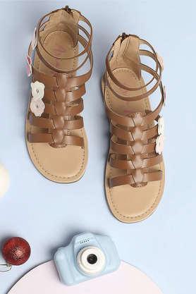 leather slip-on girls sandals - cognac