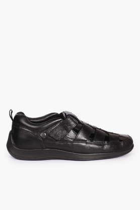 leather slip-on men's casual sandals - black