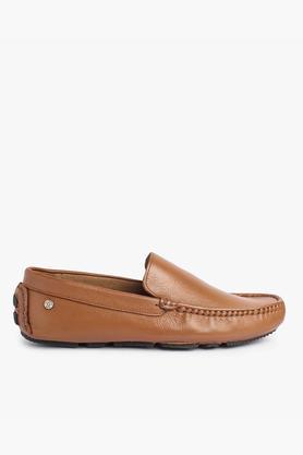 leather slip-on men's casual wear loafers - natural