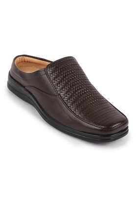 leather slip-on men's formal wear sandals - brown