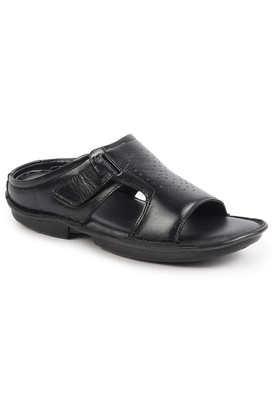 leather slip-on men's formal wear slippers - black