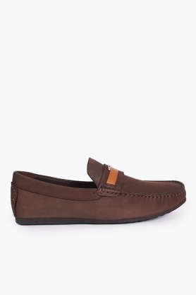 leather slip-on men's loafers - brown