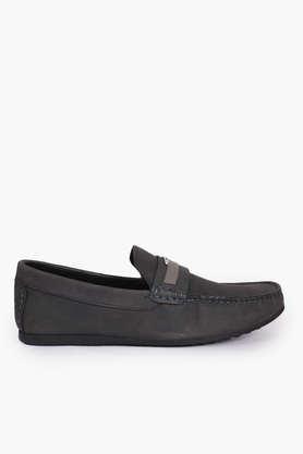 leather slip-on men's loafers - navy