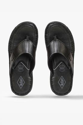 leather slip-on men's sandals - black