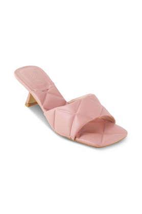 leather slip-on women's casual wear heels - pink