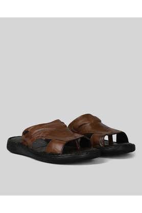 leather slipon men's sandals - brown