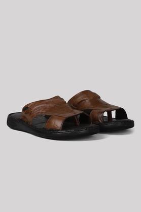 leather slipon men's sandals - natural