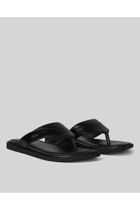 leather slipon men's slippers - black