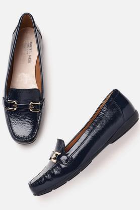 leather slipon women's casual wear loafers - navy