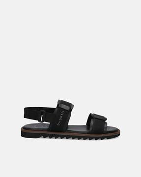 leather strappy sandals with velcro closure