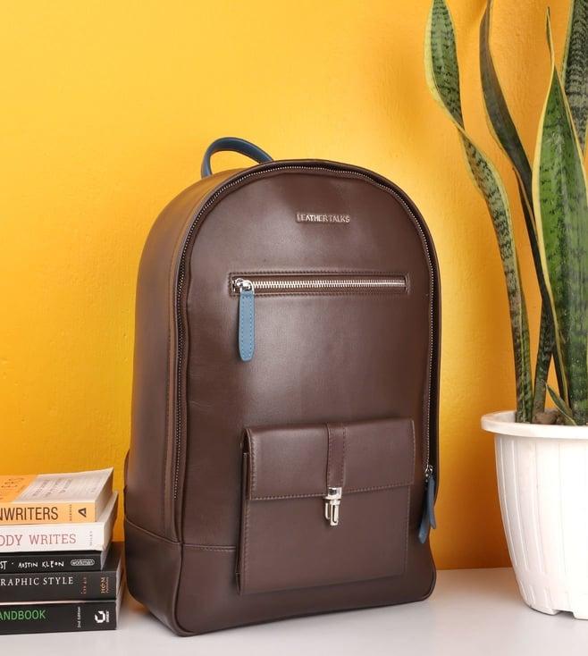 leather talk brown mountjoy leather backpack for work/travel