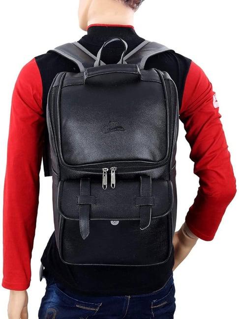 leather world black solid medium backpack - 17.8 ltrs