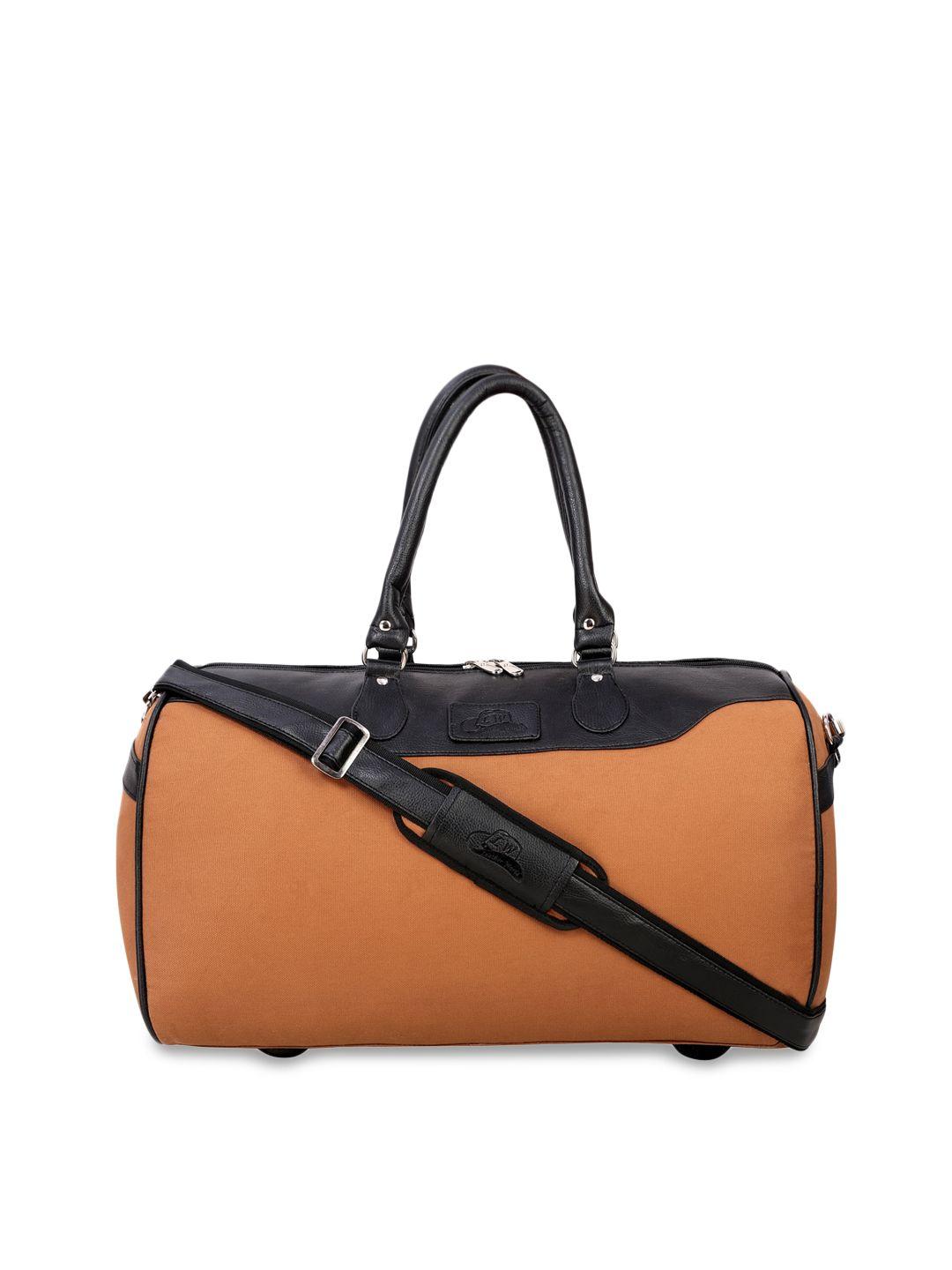 leather world tan brown & black solid duffel bag