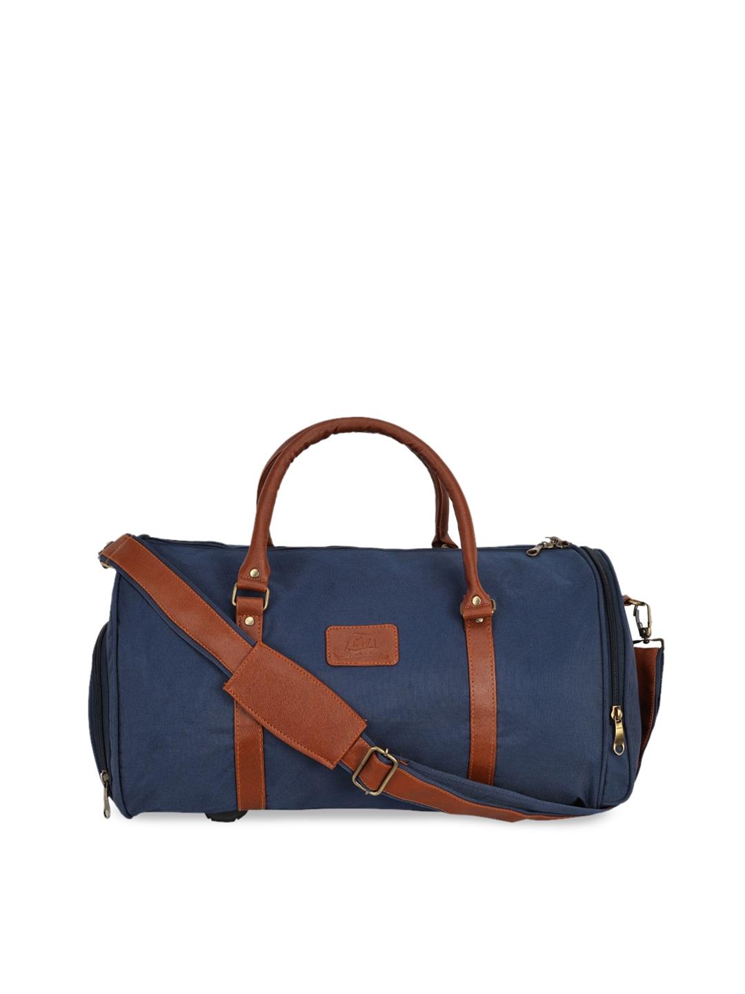 leather world unisex blue & brown solid duffle bag