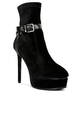 leather zipper women's boots - black