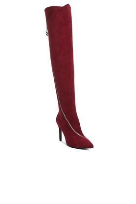 leather zipper women's boots - burgundy