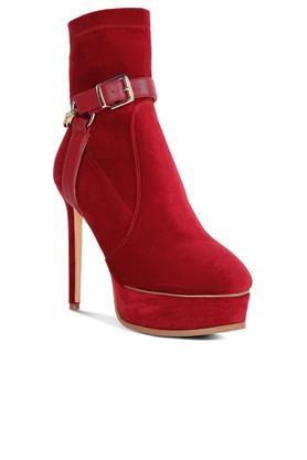 leather zipper women's boots - red