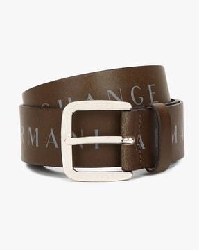 leather belt with brand typography