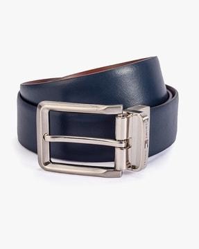 leather belt with buckle closure
