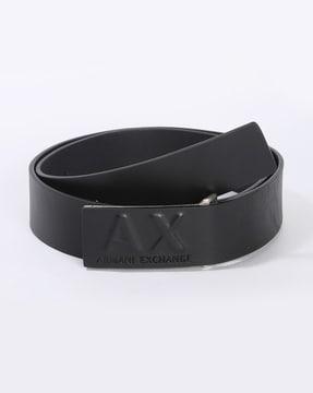 leather belt with embossed logo