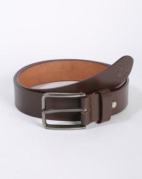 leather belt with pin-buckle closure