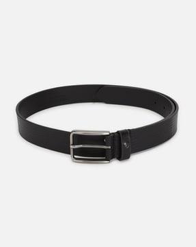 leather belt with pin-buckle closure