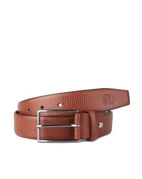 leather belt with tang buckle closure