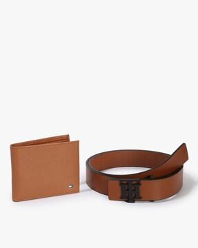 leather bi-fold wallet with belt