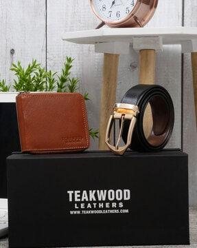 leather bi-fold wallet with belt