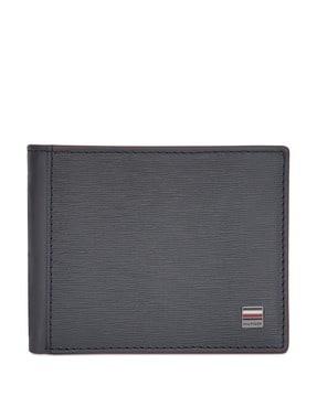 leather bi-fold wallet with logo applique