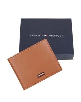 leather bi-fold wallet with logo applique