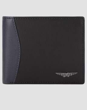 leather bi-fold wallet with logo embossed