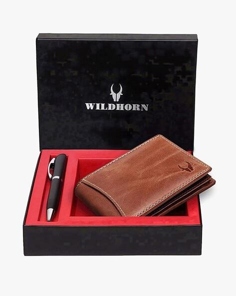leather bi-fold wallet with pen