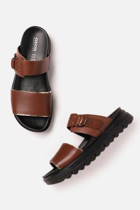 leather buckle women's casual wear open toes - brown