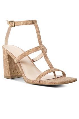 leather buckle women's casual wear sandals - natural