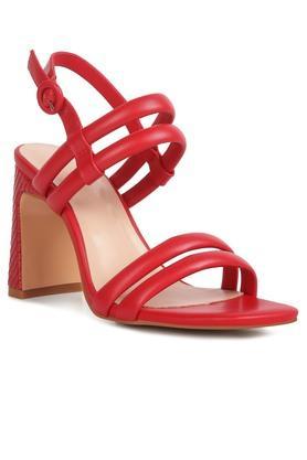 leather buckle women's casual wear sandals - red