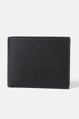 leather casual wear men's two fold wallet - black