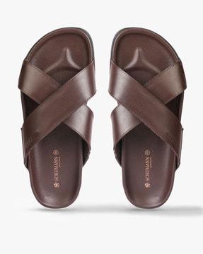 leather criss-cross strappy slides